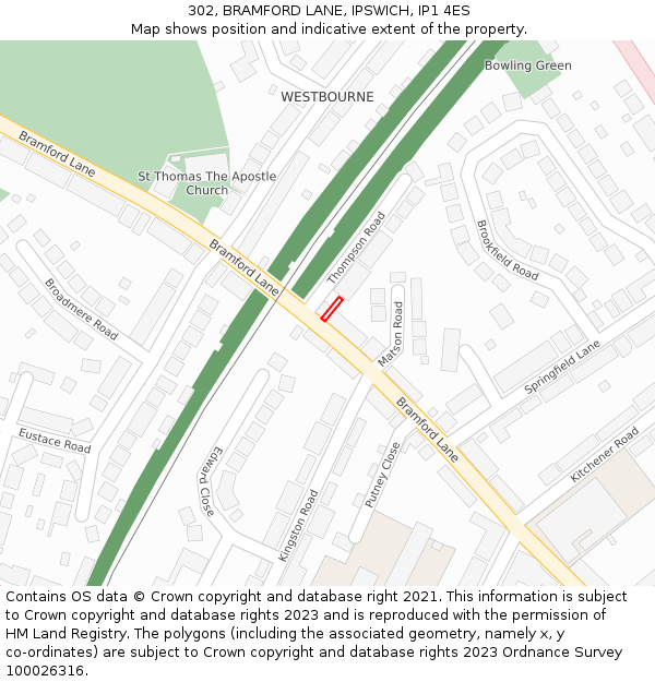 302, BRAMFORD LANE, IPSWICH, IP1 4ES: Location map and indicative extent of plot