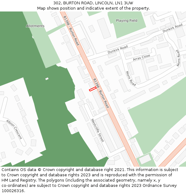 302, BURTON ROAD, LINCOLN, LN1 3UW: Location map and indicative extent of plot
