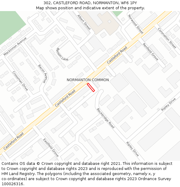 302, CASTLEFORD ROAD, NORMANTON, WF6 1PY: Location map and indicative extent of plot