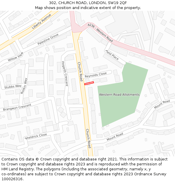 302, CHURCH ROAD, LONDON, SW19 2QF: Location map and indicative extent of plot