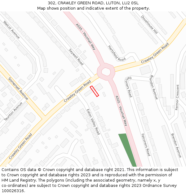 302, CRAWLEY GREEN ROAD, LUTON, LU2 0SL: Location map and indicative extent of plot