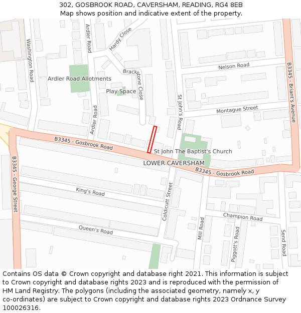302, GOSBROOK ROAD, CAVERSHAM, READING, RG4 8EB: Location map and indicative extent of plot