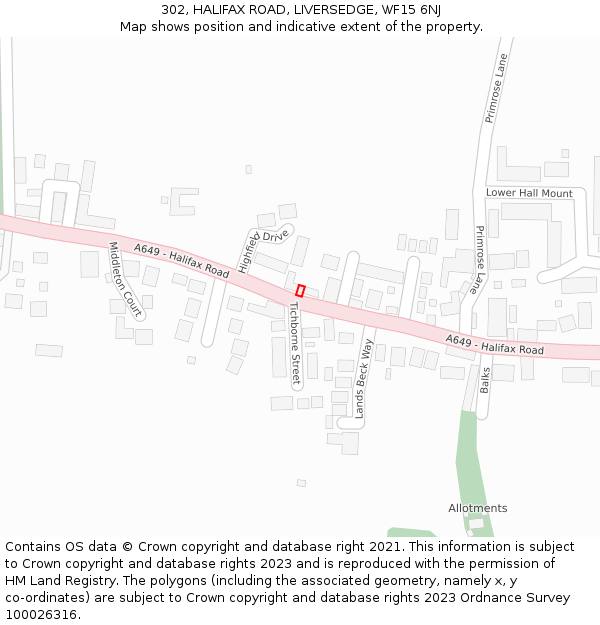 302, HALIFAX ROAD, LIVERSEDGE, WF15 6NJ: Location map and indicative extent of plot