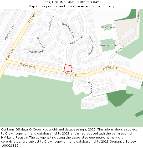 302, HOLLINS LANE, BURY, BL9 8AY: Location map and indicative extent of plot