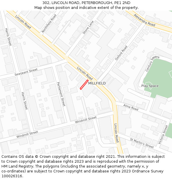 302, LINCOLN ROAD, PETERBOROUGH, PE1 2ND: Location map and indicative extent of plot