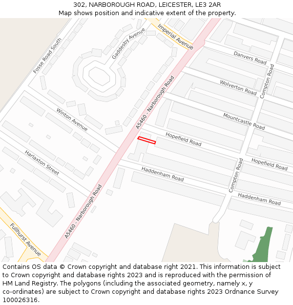 302, NARBOROUGH ROAD, LEICESTER, LE3 2AR: Location map and indicative extent of plot