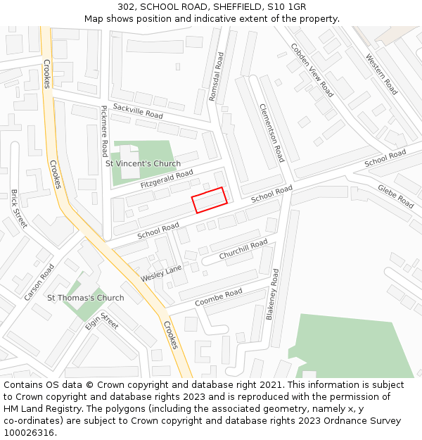 302, SCHOOL ROAD, SHEFFIELD, S10 1GR: Location map and indicative extent of plot