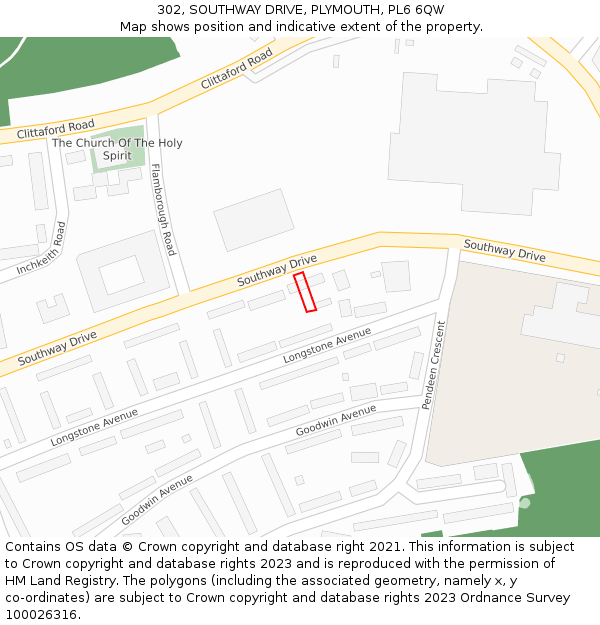 302, SOUTHWAY DRIVE, PLYMOUTH, PL6 6QW: Location map and indicative extent of plot