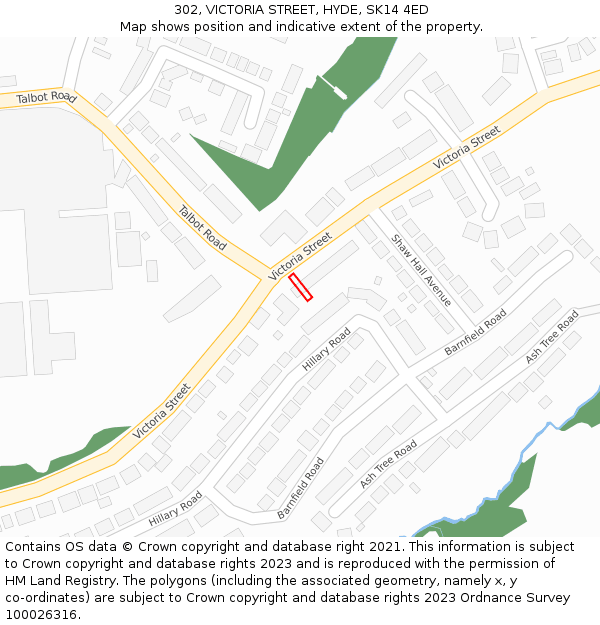 302, VICTORIA STREET, HYDE, SK14 4ED: Location map and indicative extent of plot