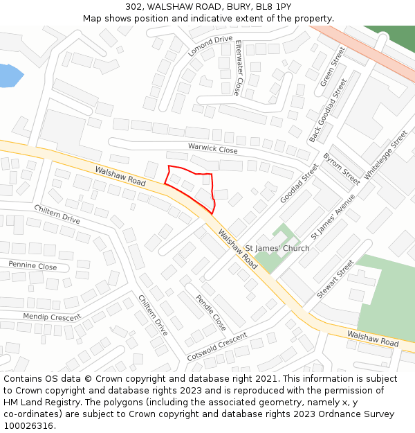 302, WALSHAW ROAD, BURY, BL8 1PY: Location map and indicative extent of plot