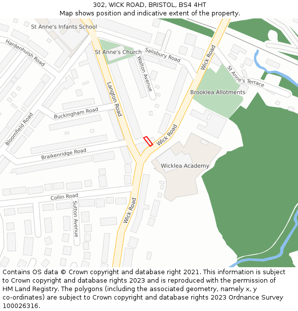 302, WICK ROAD, BRISTOL, BS4 4HT: Location map and indicative extent of plot