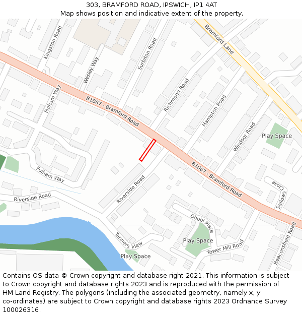 303, BRAMFORD ROAD, IPSWICH, IP1 4AT: Location map and indicative extent of plot