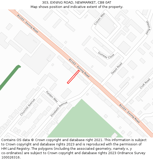 303, EXNING ROAD, NEWMARKET, CB8 0AT: Location map and indicative extent of plot