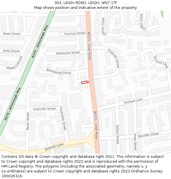 303, LEIGH ROAD, LEIGH, WN7 1TF: Location map and indicative extent of plot