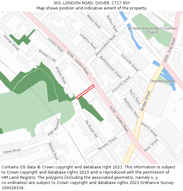 303, LONDON ROAD, DOVER, CT17 0SY: Location map and indicative extent of plot