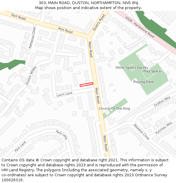 303, MAIN ROAD, DUSTON, NORTHAMPTON, NN5 6NJ: Location map and indicative extent of plot