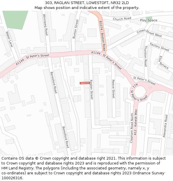 303, RAGLAN STREET, LOWESTOFT, NR32 2LD: Location map and indicative extent of plot