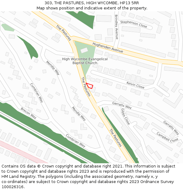 303, THE PASTURES, HIGH WYCOMBE, HP13 5RR: Location map and indicative extent of plot