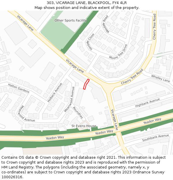 303, VICARAGE LANE, BLACKPOOL, FY4 4LR: Location map and indicative extent of plot