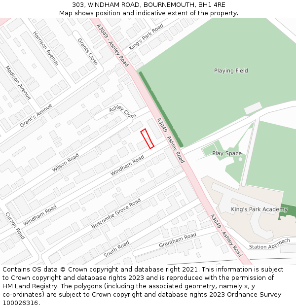 303, WINDHAM ROAD, BOURNEMOUTH, BH1 4RE: Location map and indicative extent of plot
