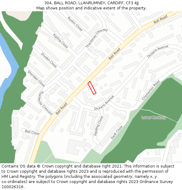 304, BALL ROAD, LLANRUMNEY, CARDIFF, CF3 4JJ: Location map and indicative extent of plot
