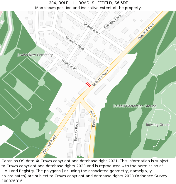 304, BOLE HILL ROAD, SHEFFIELD, S6 5DF: Location map and indicative extent of plot
