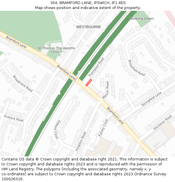 304, BRAMFORD LANE, IPSWICH, IP1 4ES: Location map and indicative extent of plot
