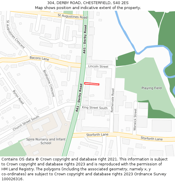 304, DERBY ROAD, CHESTERFIELD, S40 2ES: Location map and indicative extent of plot