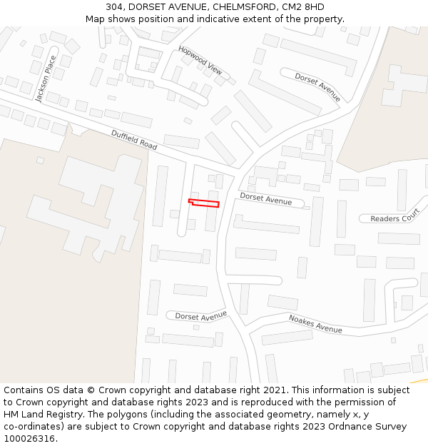 304, DORSET AVENUE, CHELMSFORD, CM2 8HD: Location map and indicative extent of plot