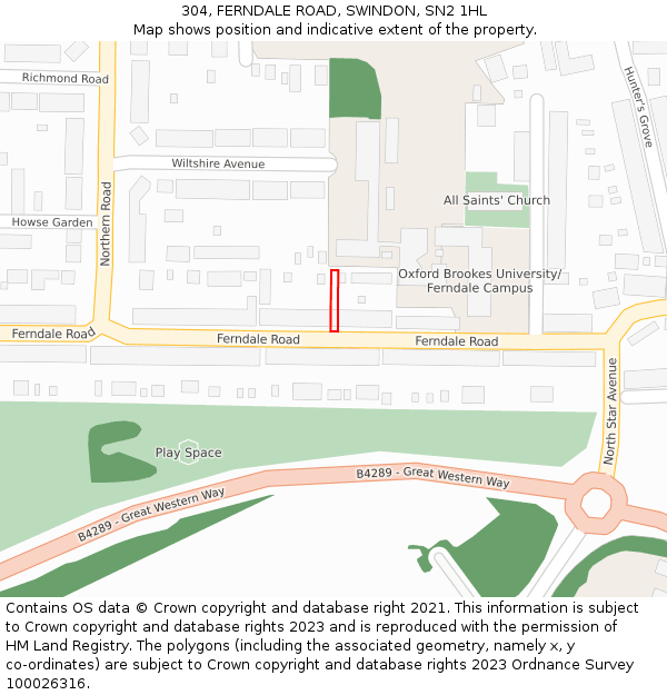304, FERNDALE ROAD, SWINDON, SN2 1HL: Location map and indicative extent of plot
