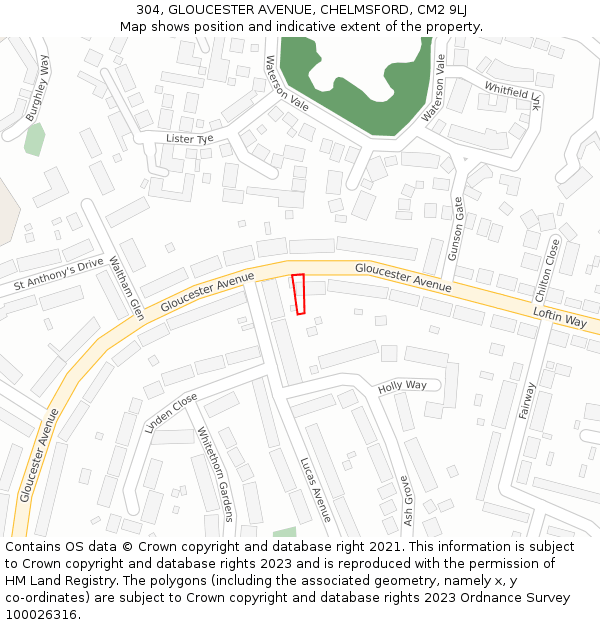 304, GLOUCESTER AVENUE, CHELMSFORD, CM2 9LJ: Location map and indicative extent of plot