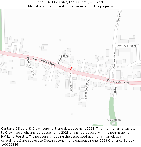 304, HALIFAX ROAD, LIVERSEDGE, WF15 6NJ: Location map and indicative extent of plot