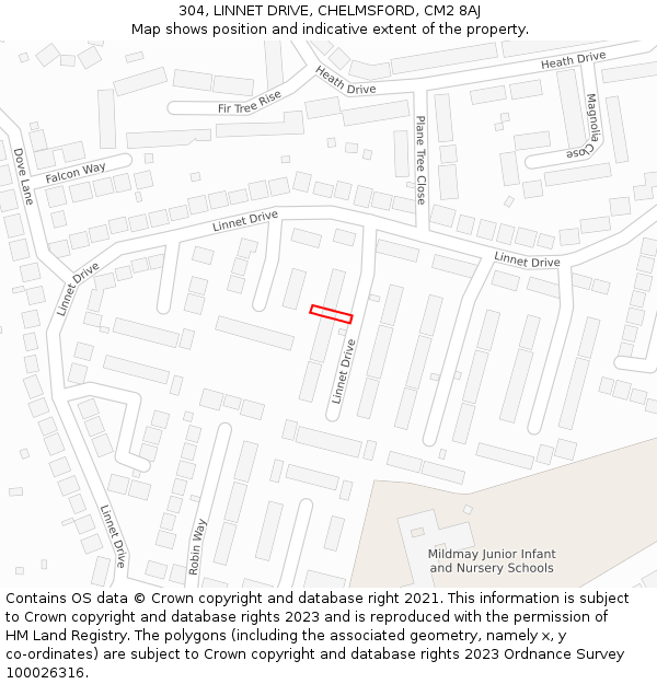 304, LINNET DRIVE, CHELMSFORD, CM2 8AJ: Location map and indicative extent of plot