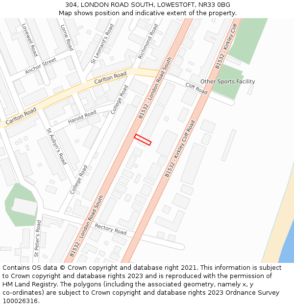304, LONDON ROAD SOUTH, LOWESTOFT, NR33 0BG: Location map and indicative extent of plot
