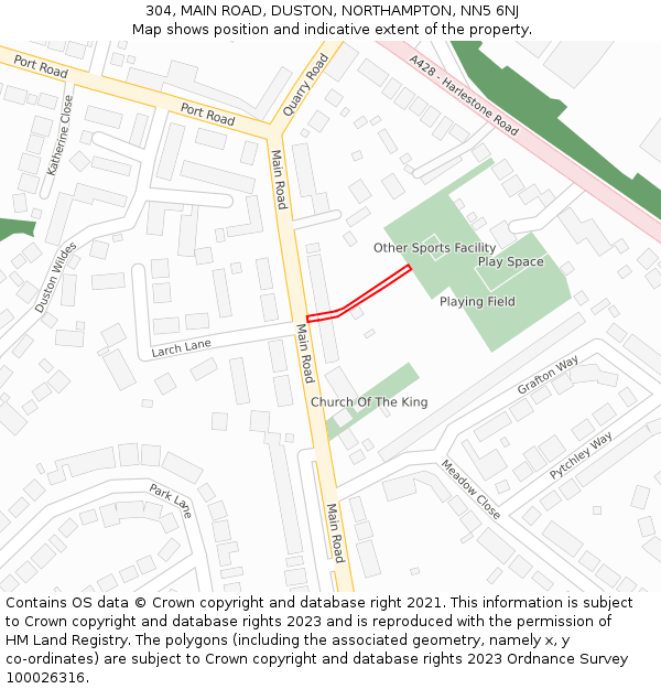 304, MAIN ROAD, DUSTON, NORTHAMPTON, NN5 6NJ: Location map and indicative extent of plot