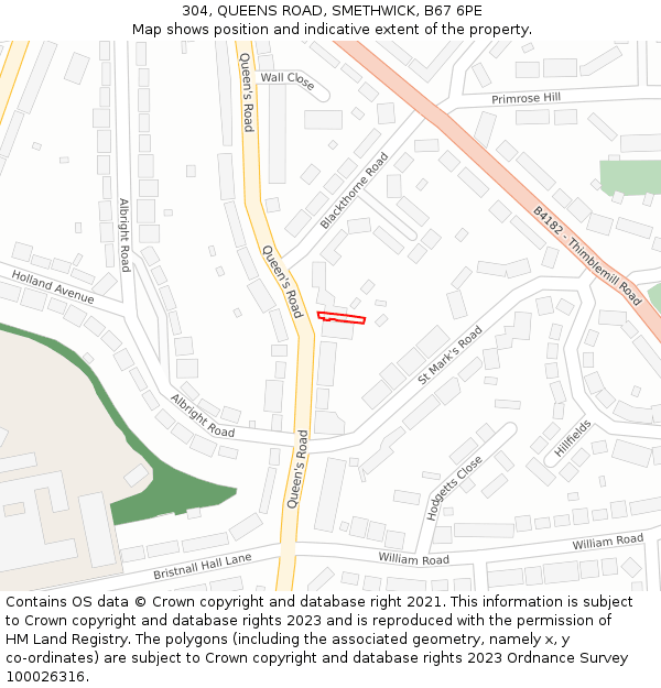304, QUEENS ROAD, SMETHWICK, B67 6PE: Location map and indicative extent of plot