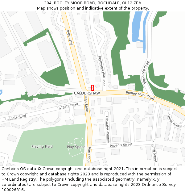 304, ROOLEY MOOR ROAD, ROCHDALE, OL12 7EA: Location map and indicative extent of plot