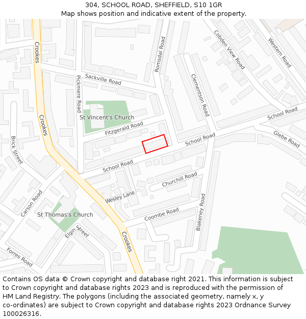 304, SCHOOL ROAD, SHEFFIELD, S10 1GR: Location map and indicative extent of plot