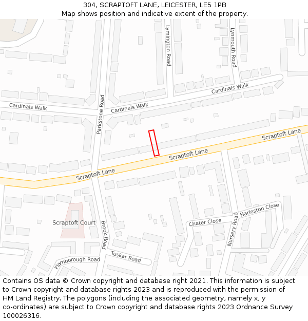 304, SCRAPTOFT LANE, LEICESTER, LE5 1PB: Location map and indicative extent of plot