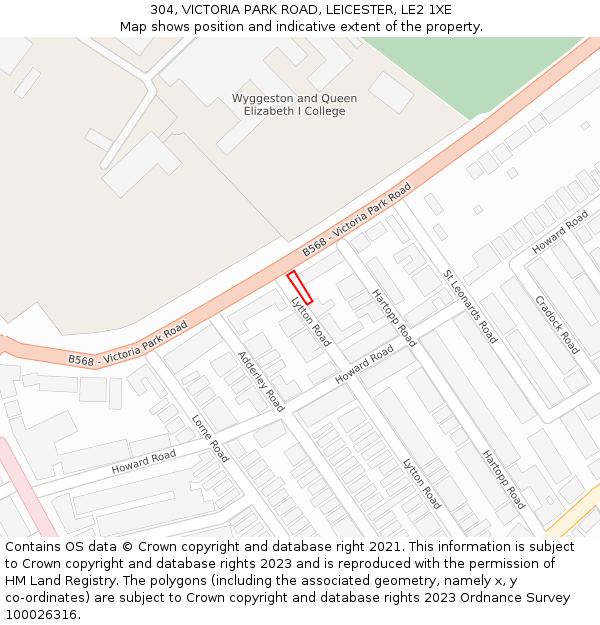 304, VICTORIA PARK ROAD, LEICESTER, LE2 1XE: Location map and indicative extent of plot