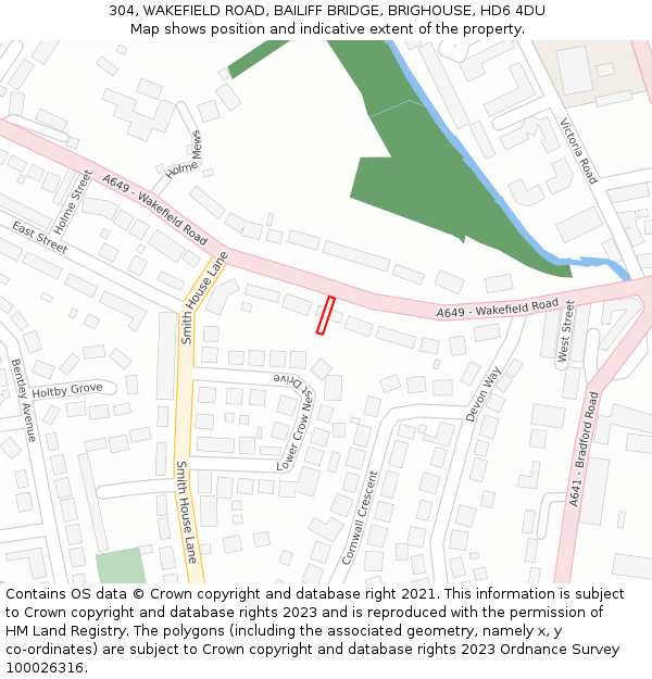 304, WAKEFIELD ROAD, BAILIFF BRIDGE, BRIGHOUSE, HD6 4DU: Location map and indicative extent of plot