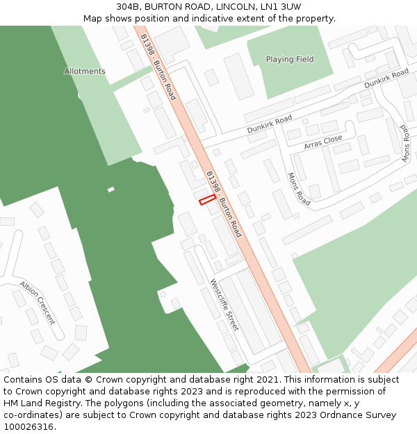 304B, BURTON ROAD, LINCOLN, LN1 3UW: Location map and indicative extent of plot