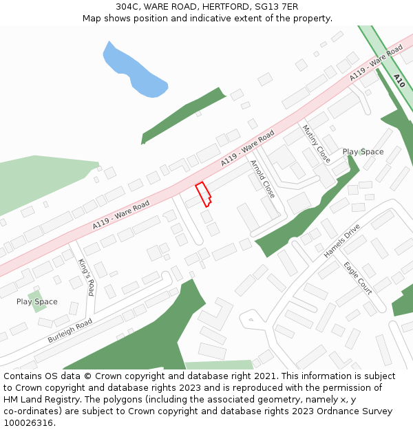 304C, WARE ROAD, HERTFORD, SG13 7ER: Location map and indicative extent of plot