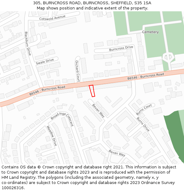 305, BURNCROSS ROAD, BURNCROSS, SHEFFIELD, S35 1SA: Location map and indicative extent of plot