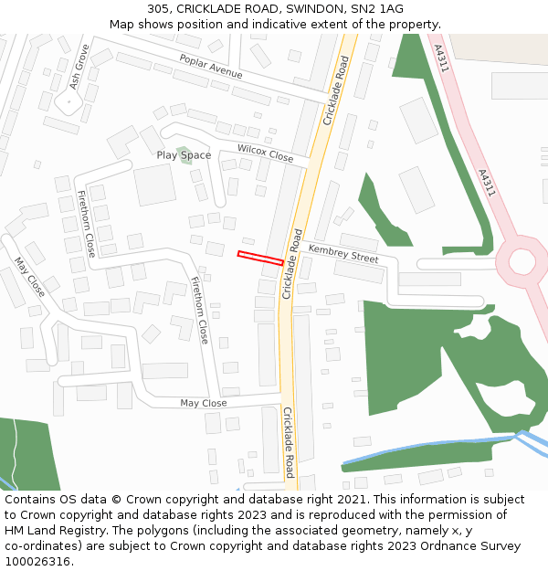 305, CRICKLADE ROAD, SWINDON, SN2 1AG: Location map and indicative extent of plot