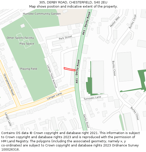 305, DERBY ROAD, CHESTERFIELD, S40 2EU: Location map and indicative extent of plot