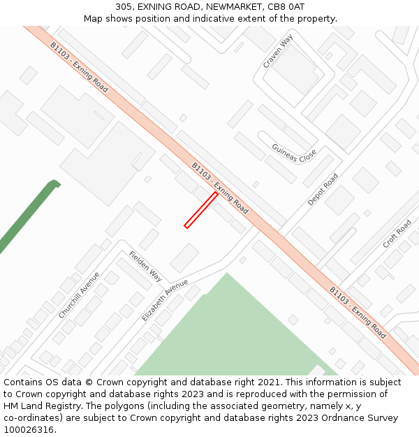 305, EXNING ROAD, NEWMARKET, CB8 0AT: Location map and indicative extent of plot