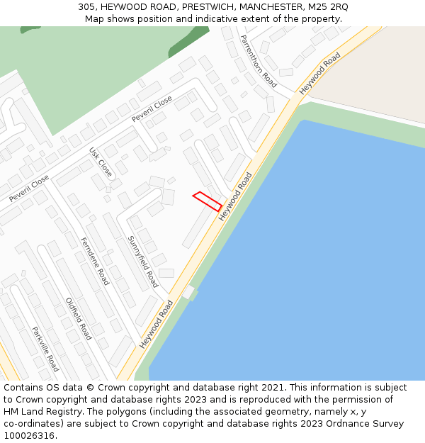 305, HEYWOOD ROAD, PRESTWICH, MANCHESTER, M25 2RQ: Location map and indicative extent of plot