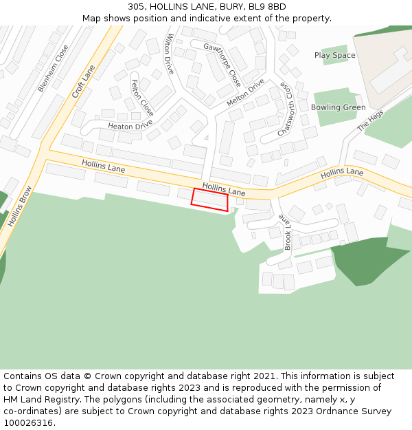 305, HOLLINS LANE, BURY, BL9 8BD: Location map and indicative extent of plot
