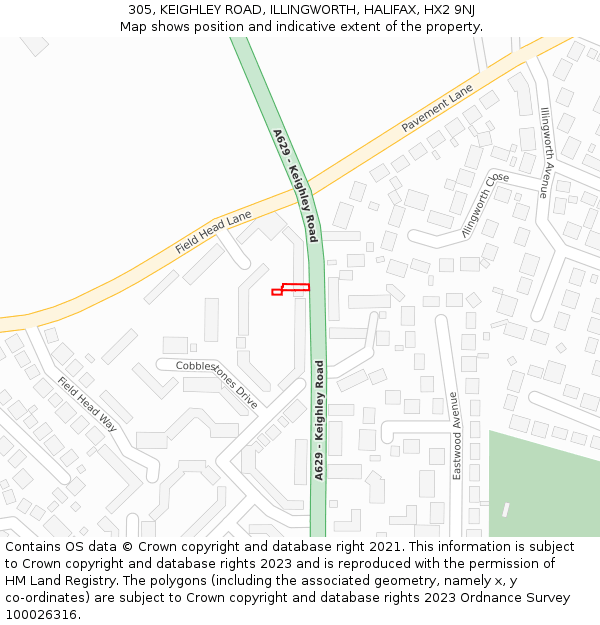 305, KEIGHLEY ROAD, ILLINGWORTH, HALIFAX, HX2 9NJ: Location map and indicative extent of plot